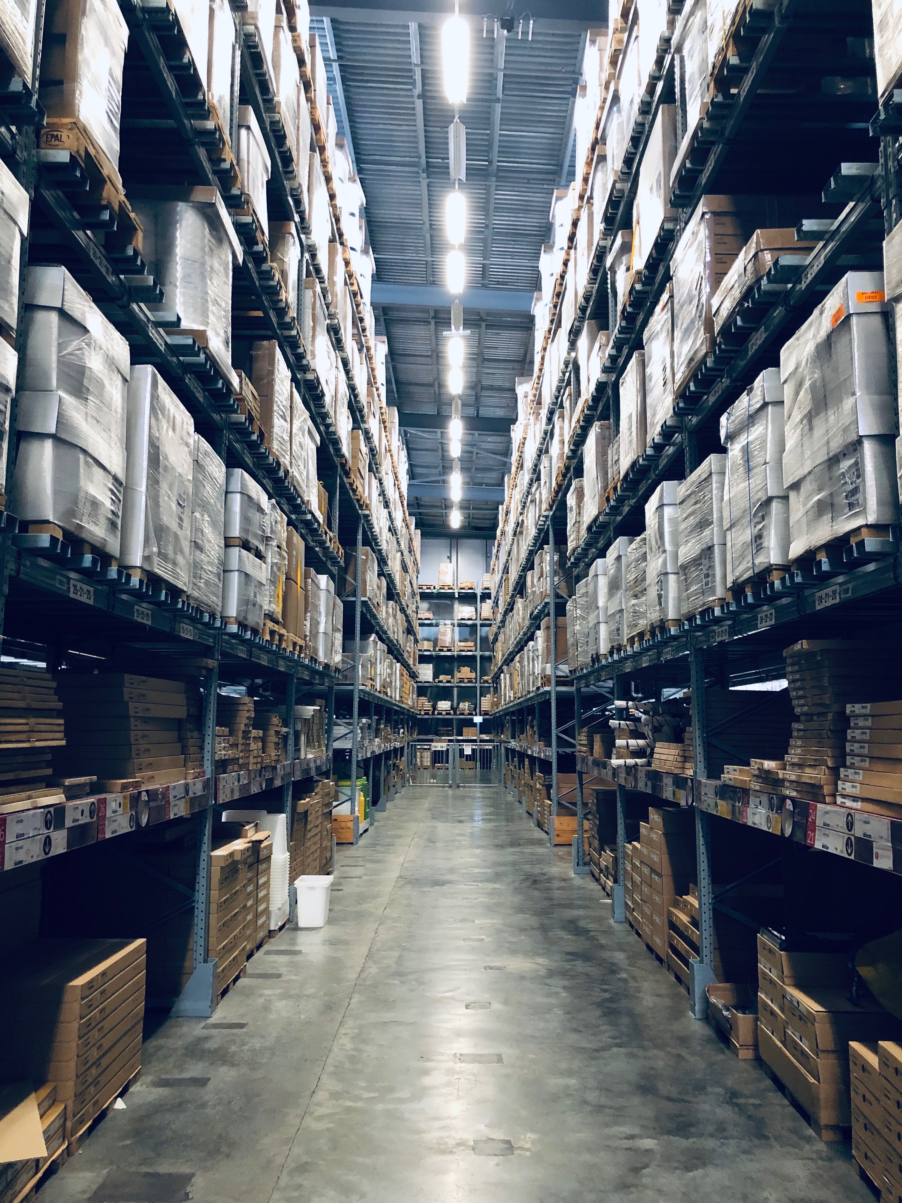 Stocked pallet racking shelves in warehouse