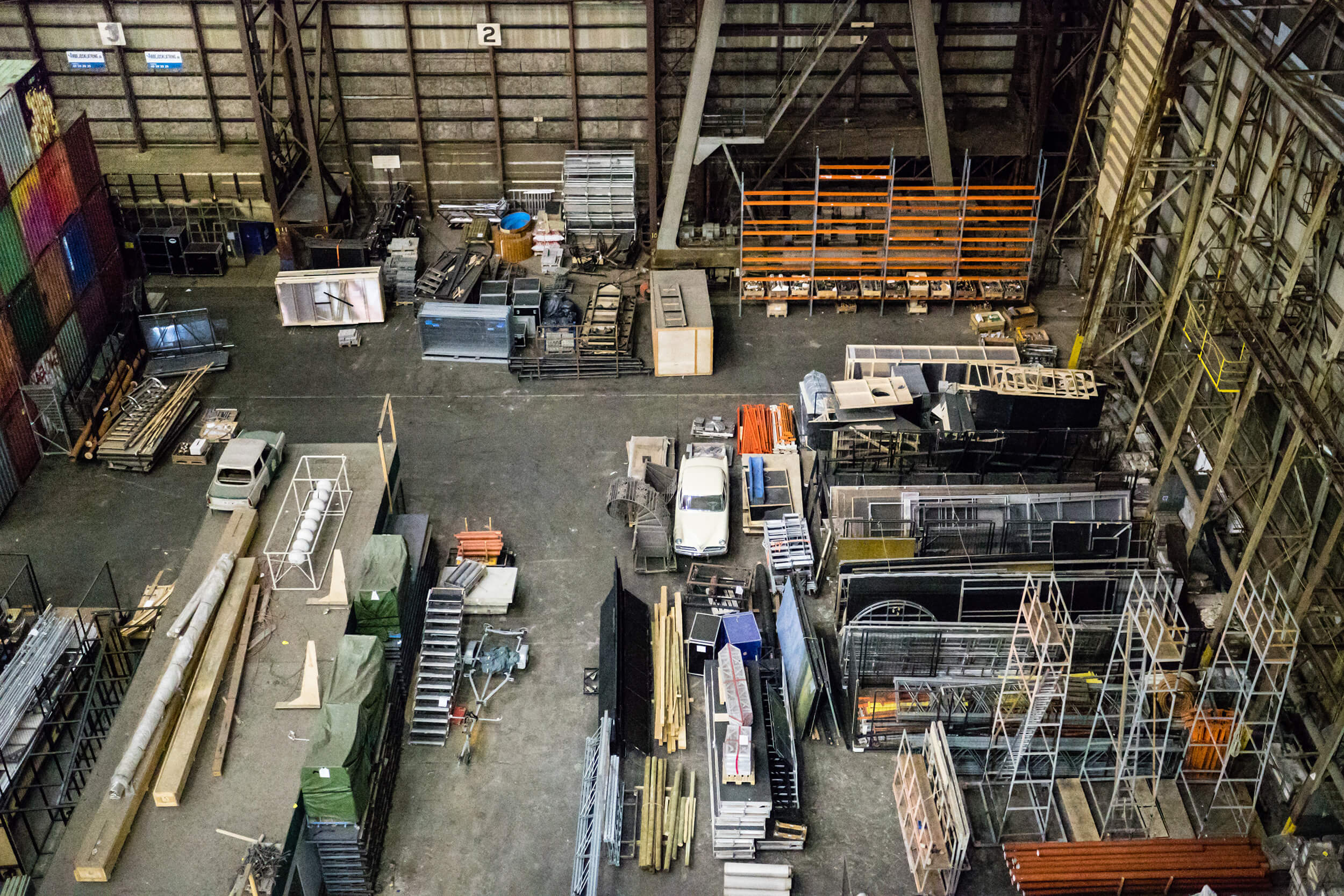 Warehouse with pallet racks being set up and built